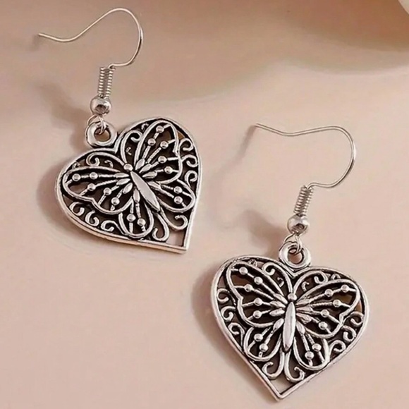Any 3/$25! Antiqued Silver Butterfly Boho Heart Drop Earrings and - Picture 2 of 6